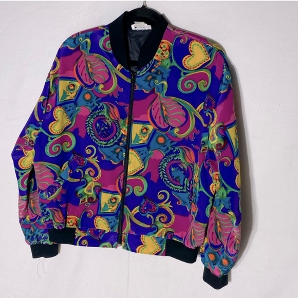 Vintage Alia Oversized Vibrant Print Full Zip Lightweight Bomber Jacket M - Picture 13 of 13